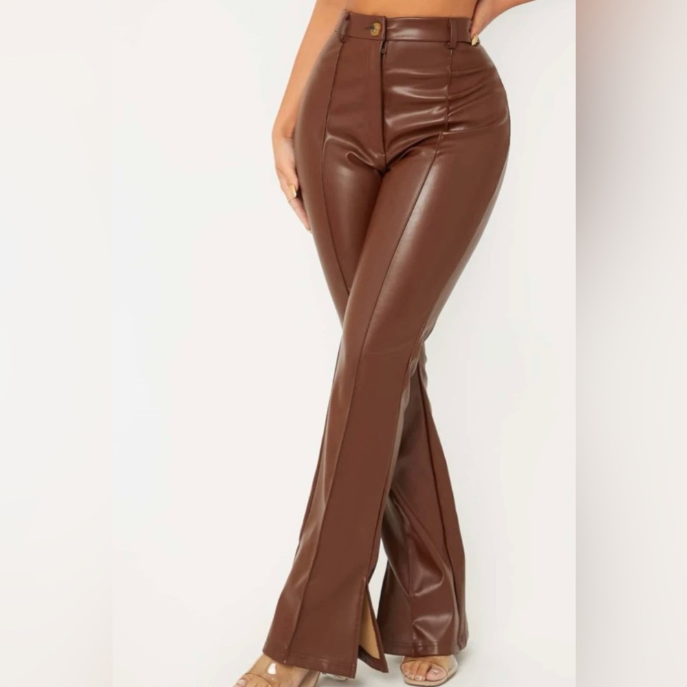 Brown leather flare pants